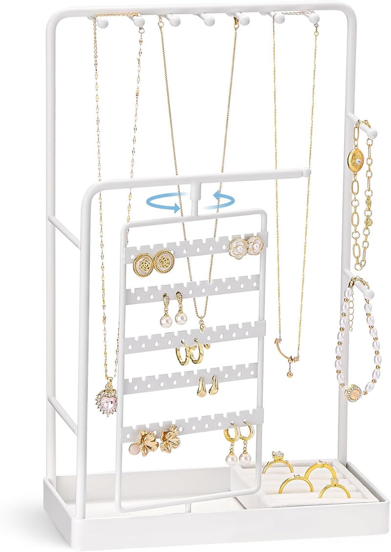 Procase Jewelry Stand Holder Organizer, Jewelry Display Storage with Ring Tray, No-Assembly Needed, Rotating Earring Bracelet Necklace Holder, Christmas Gifts Room Dorm Decor for Teen Girls -White - Image 1